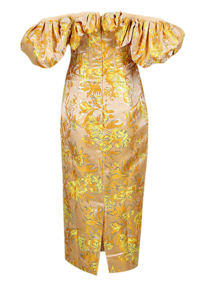 Robe mi-longue en jacquard à épaules dénudées Kore – Image 8