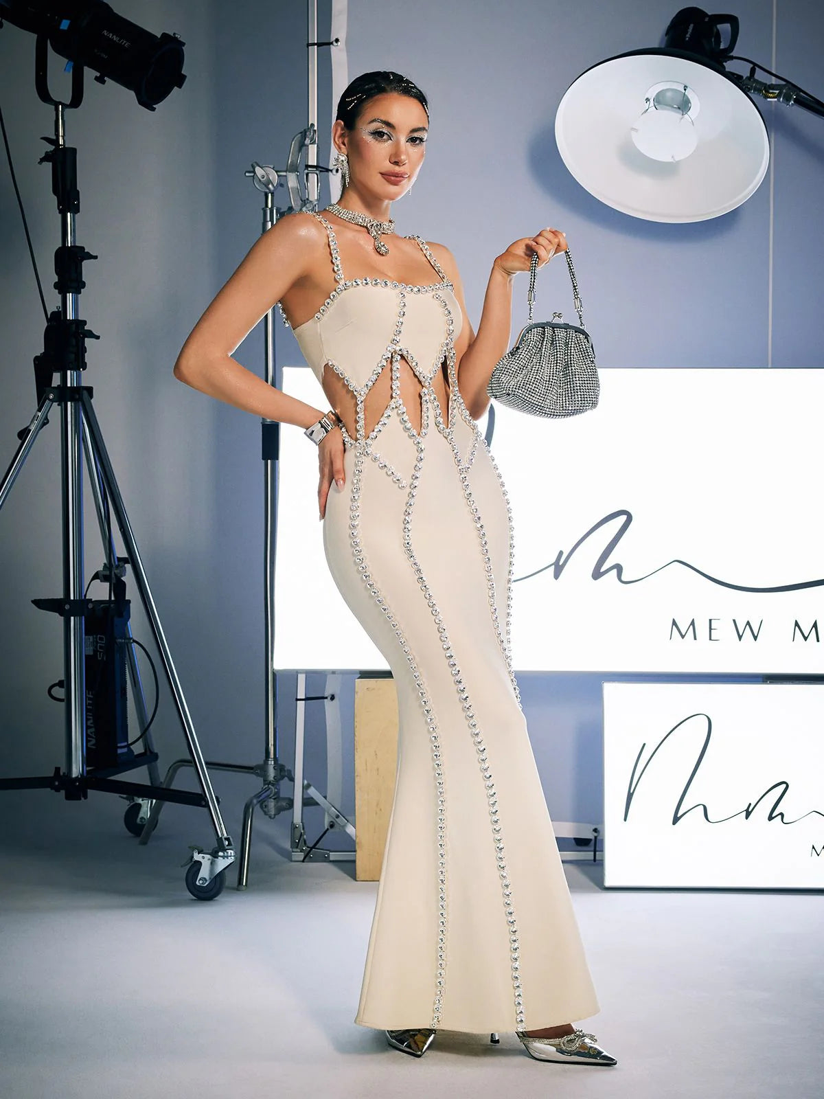 Robe bandage à découpes en cristal spaghetti Dario