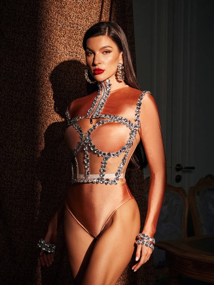 Ambra - Ensemble corset avec strass et body - Nude – Image 2