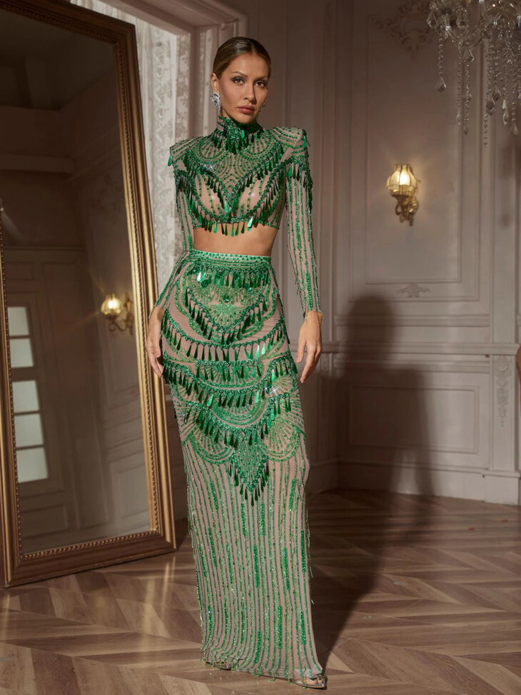 Ensemble jupe à paillettes et manches longues Cythina – Image 3