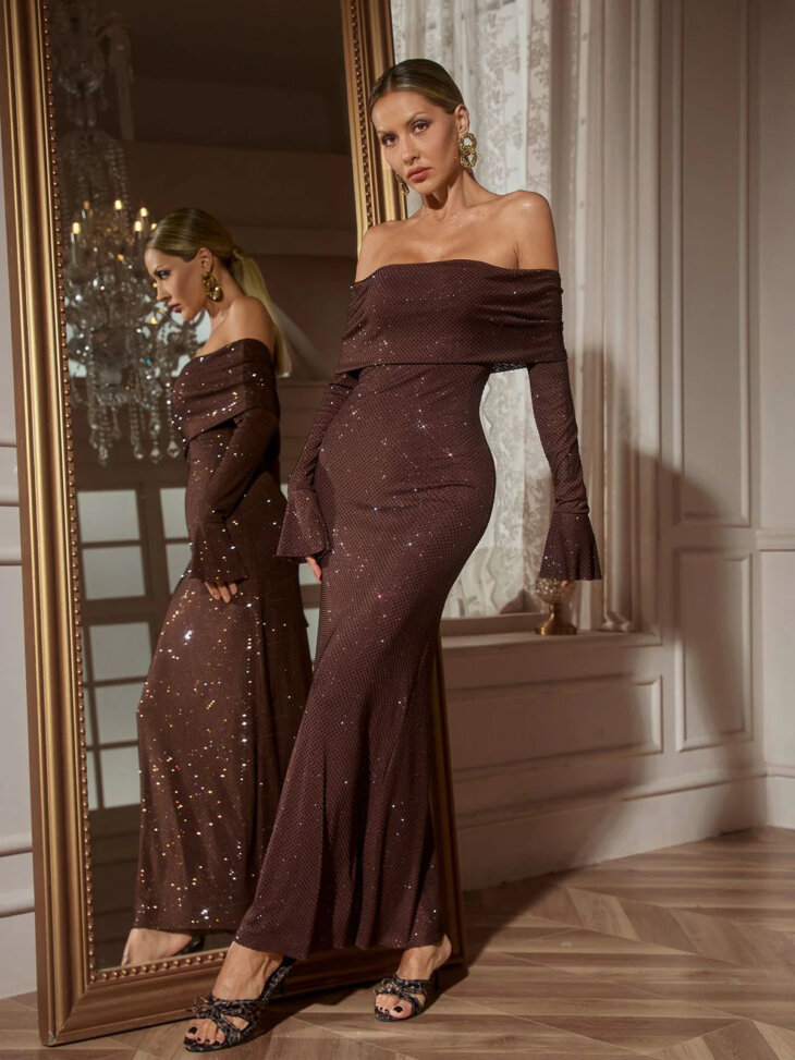 Robe longue en cristal à manches dénudées Yanira – Image 3
