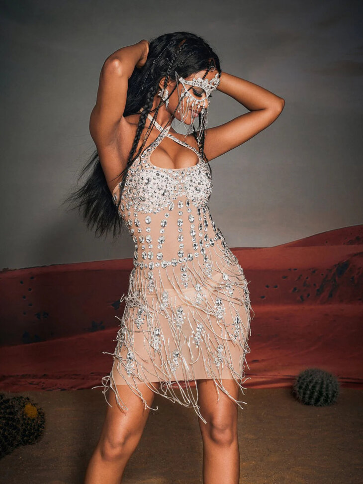 Gregory - Mini-robe dos nu à franges et strass – Image 5