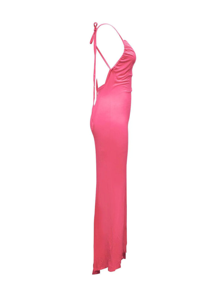 Agatha - Robe longue froncée dos nu - Rose – Image 7