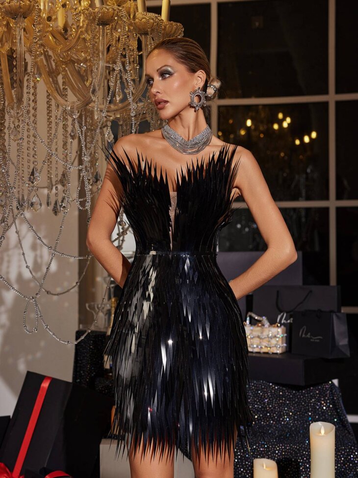 Mini-robe Jimmie Metal Feather en noir – Image 5