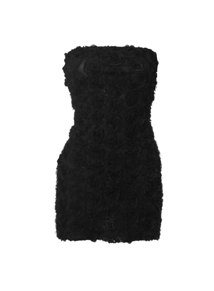 Louie - Robe courte fleurie sans bretelles - Noir – Image 6