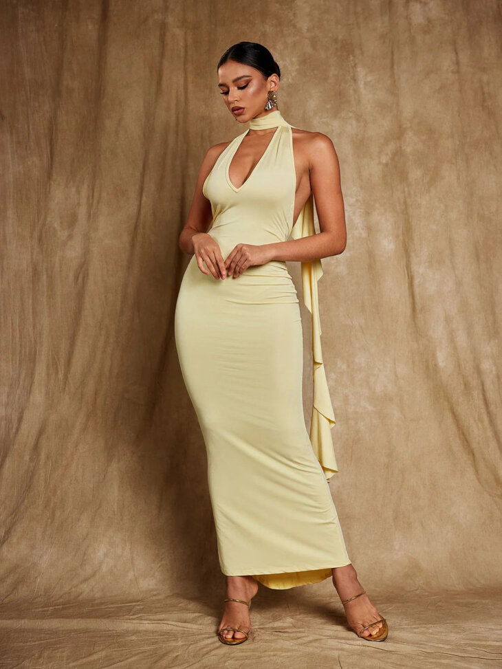 Robe longue drapée à fleurs, dos nu, Elisheva – Image 5