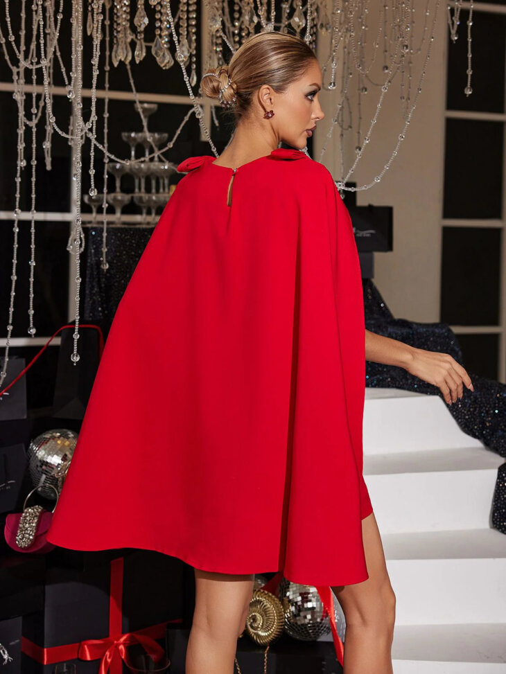 Robe courte cape avec nœud Faustina – Image 2