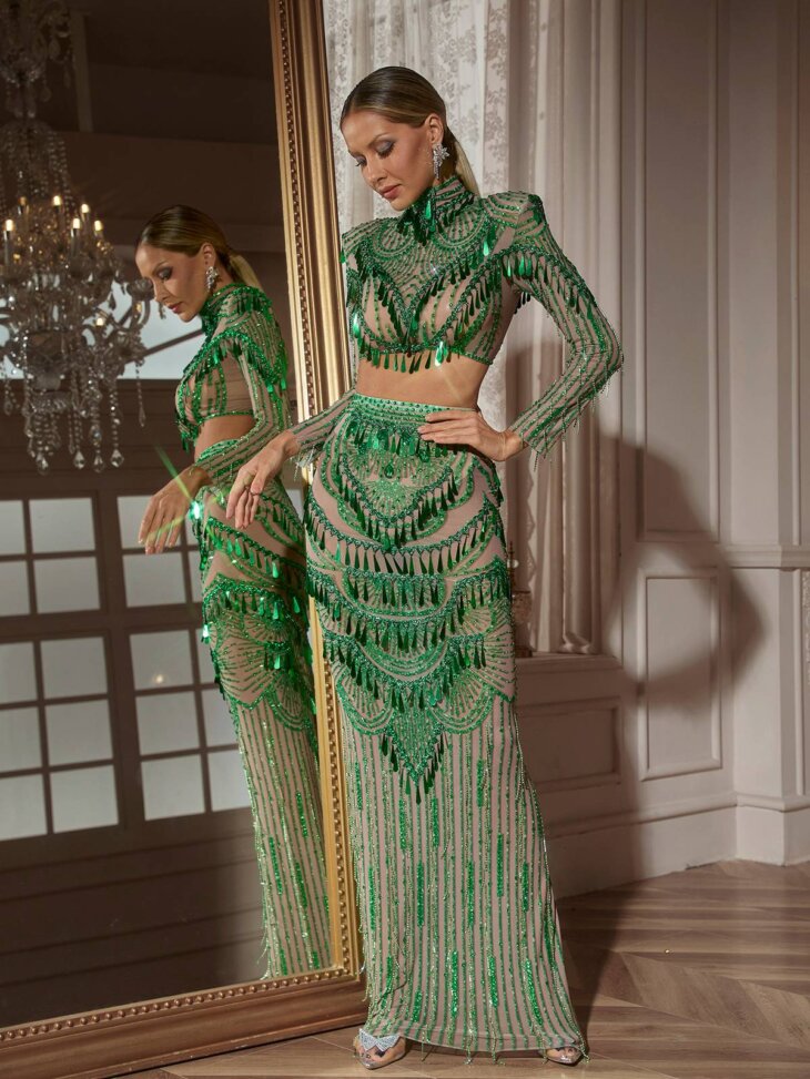 Ensemble jupe à paillettes et manches longues Cythina