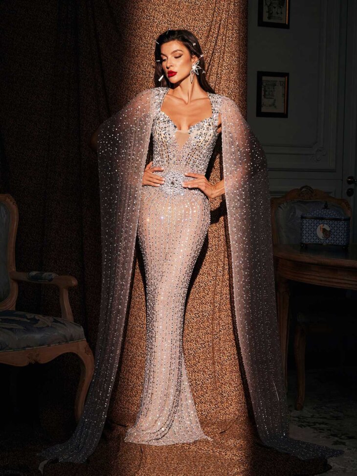 Robe longue cape en strass Chiara – Image 2