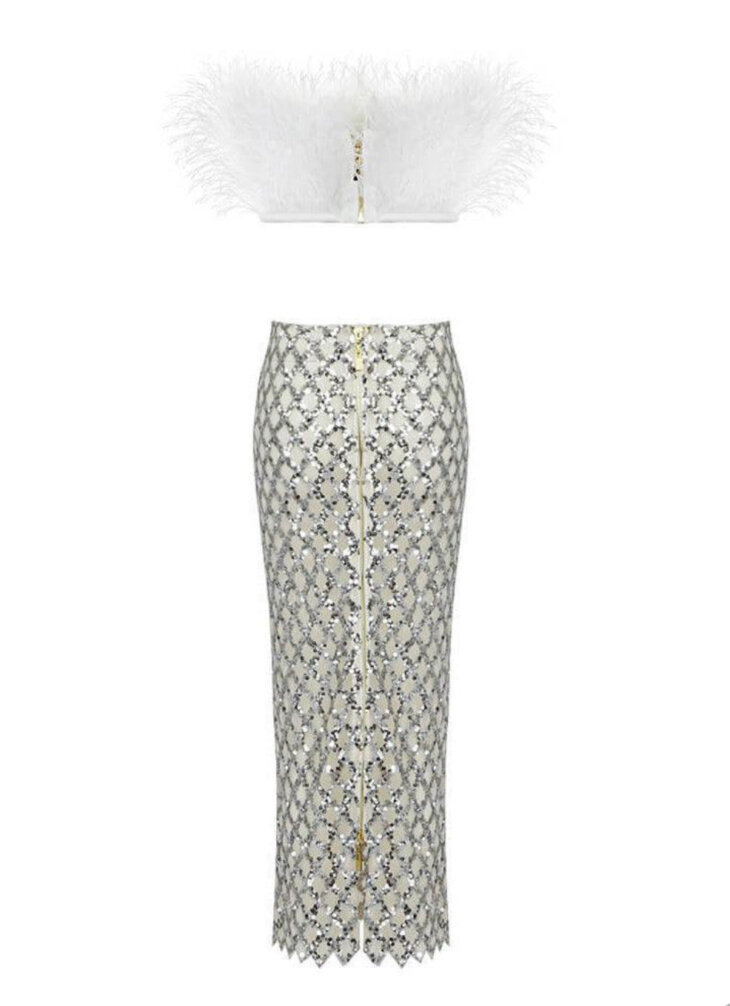 Ansley - Ensemble jupe bustier en plumes en tulle - Blanc – Image 5