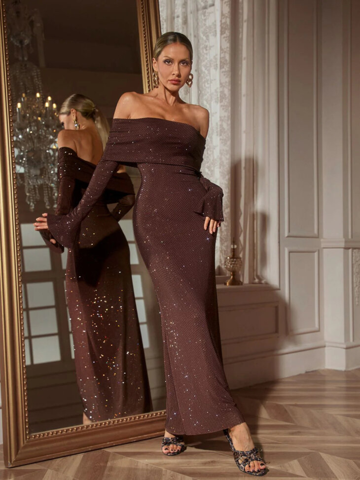 Robe longue en cristal à manches dénudées Yanira – Image 5