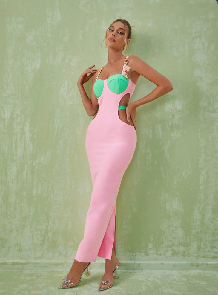 Margaux - Robe longue ornée à découpes - Rose – Image 3