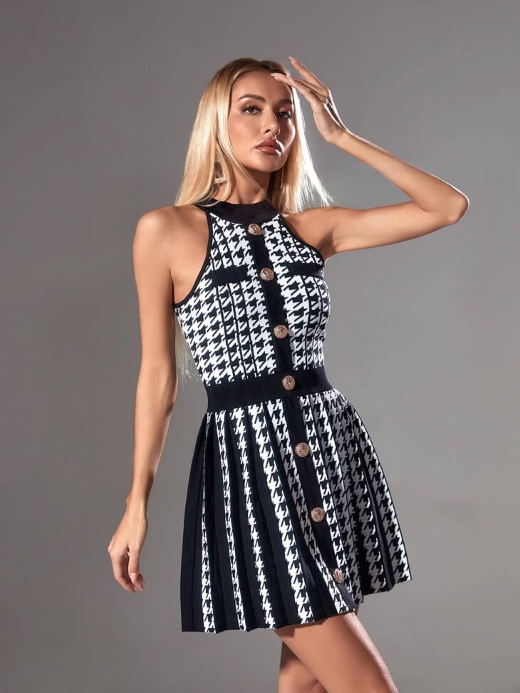 Mini-robe en maille pied-de-poule Amadea – Image 2