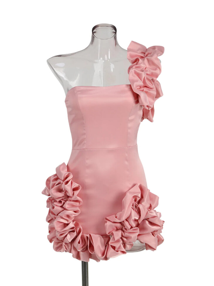 Robe en satin froncée à une épaule Ezio – Image 3