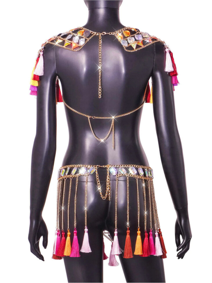 Ensemble jupe chaîne de corps à franges en strass Priyal – Image 8