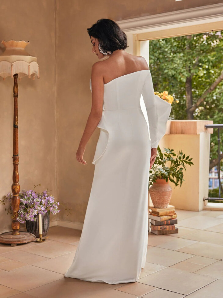 Robe longue en satin à une épaule Sylwia – Image 2
