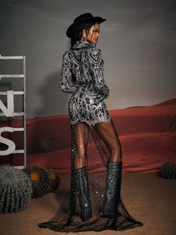 Robe blazer drapée imprimée strass Kaysen – Image 6