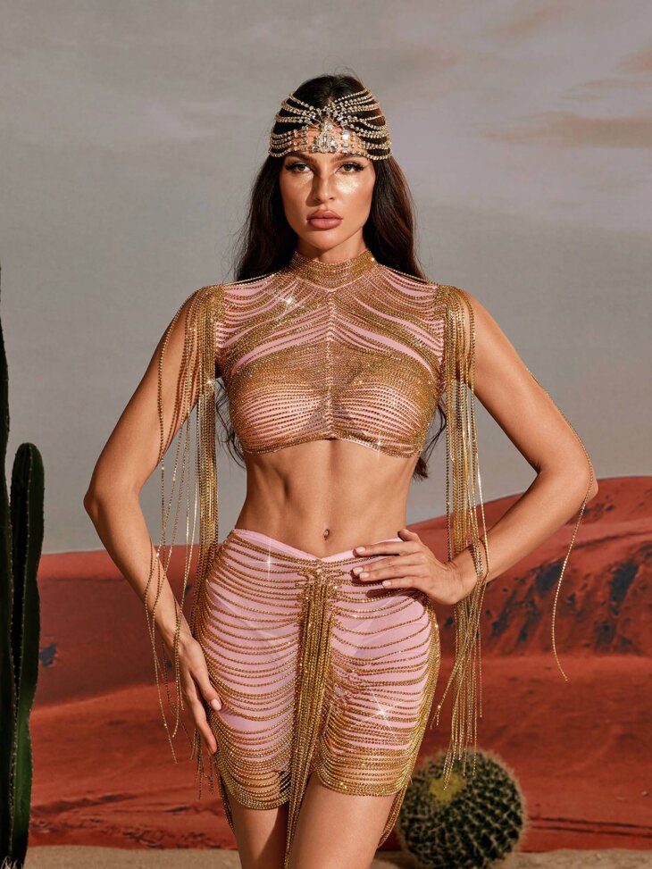 Ensemble jupe chaîne en cristal Abdiel en or – Image 5