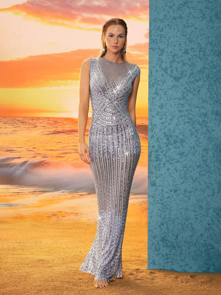 Robe longue imprimée strass Baruch