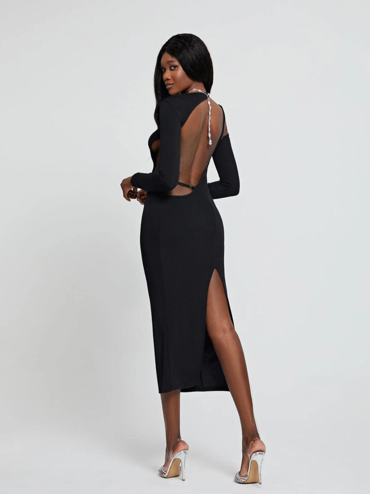 Robe mi-longue dos nu à manches longues Dove – Image 4