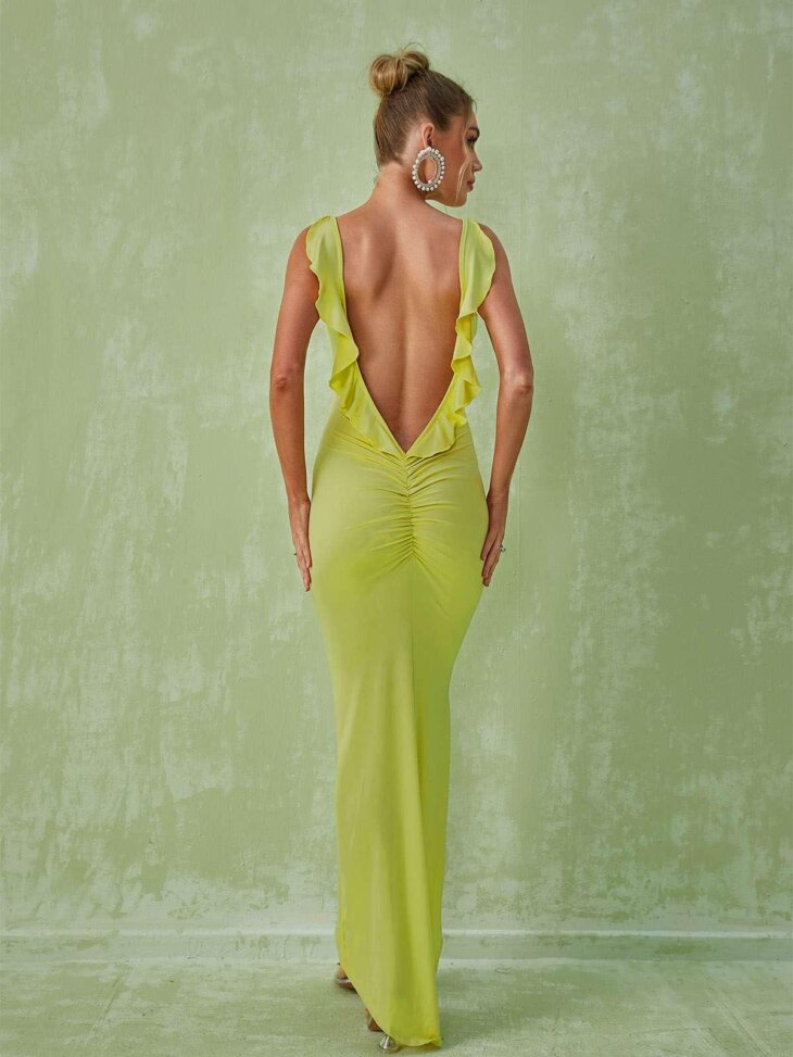 Robe longue dos nu Marzia en vert