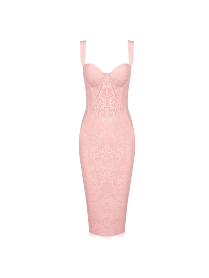 Finbar - Robe bandage en dentelle patchwork - Rose – Image 6