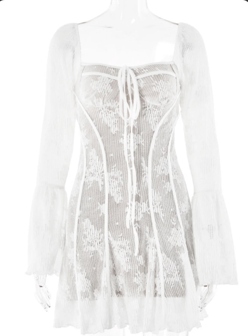 Lowell - Robe courte fleurie à col carré - Blanc – Image 6