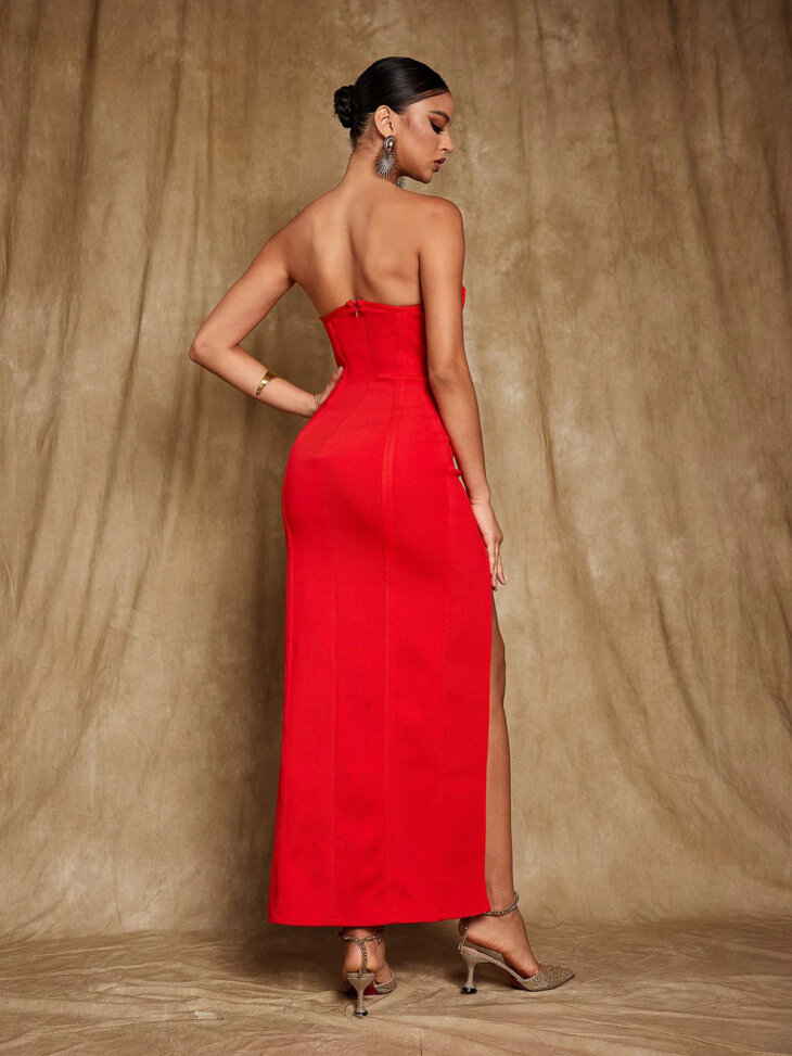 Robe longue fendue creuse sans bretelles Efron – Image 2