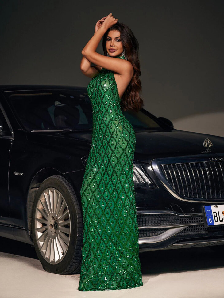 Liora - Robe longue en cristal à sequins - Vert – Image 4