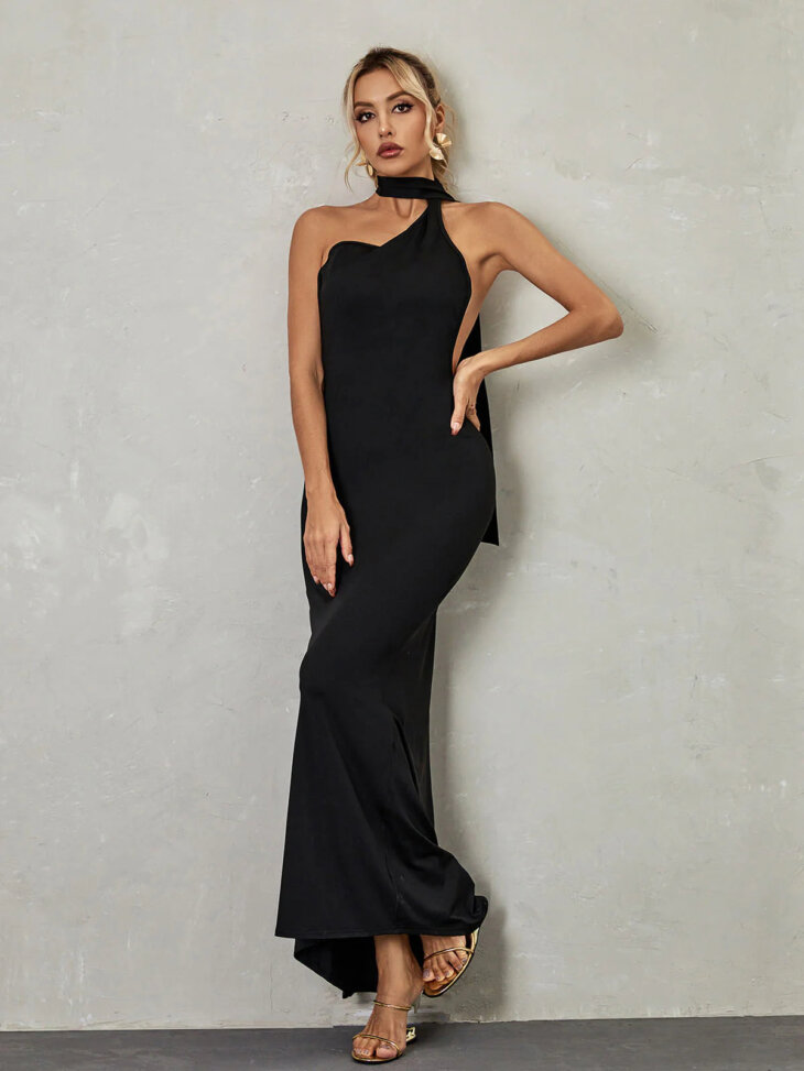 Robe longue dos nu Toula en noir – Image 2