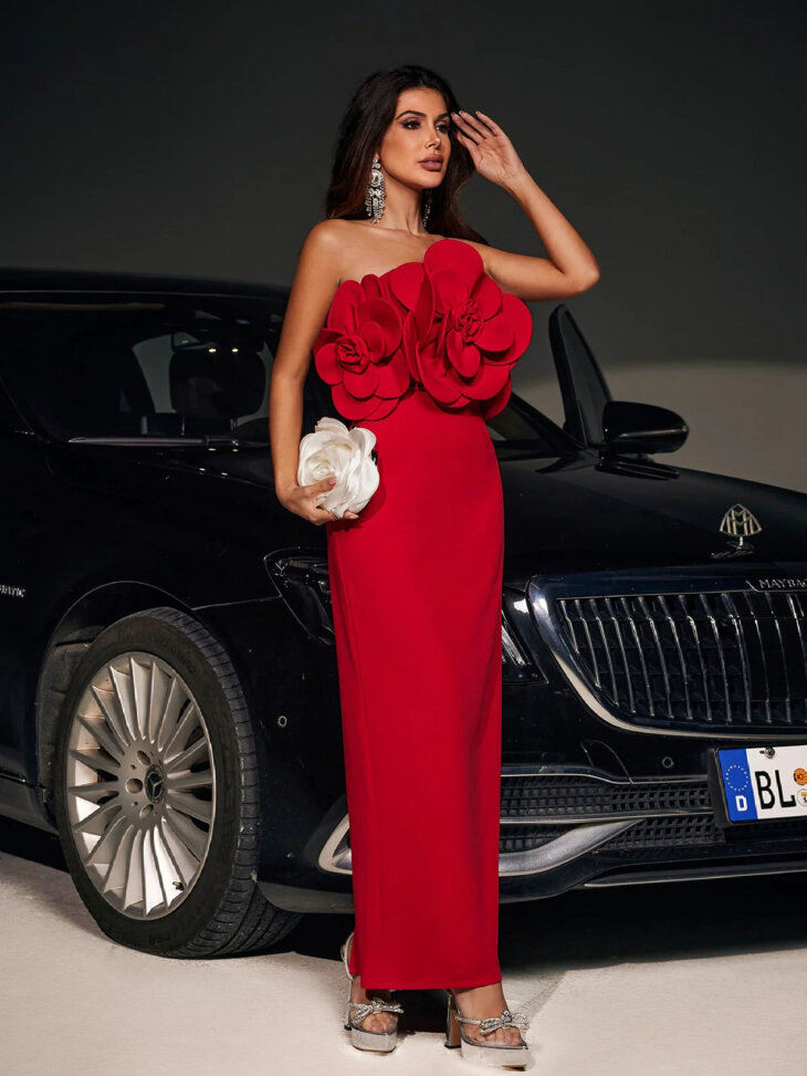 Robe longue fleurie sans bretelles Ismene – Image 2