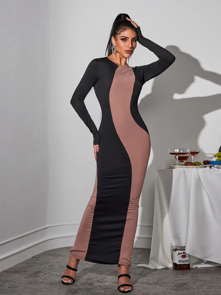 Robe longue imprimée à manches longues Katima