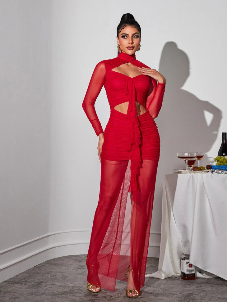 Robe longue en maille découpée Bedelia à manches longues