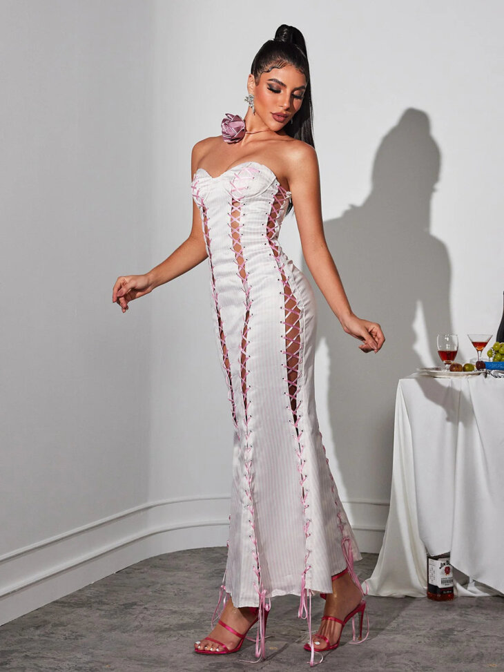 Robe longue à rayures et lacets Eleusine – Image 3
