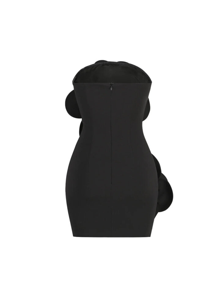 Anwen - Robe courte fleurie sans bretelles en noir – Image 3