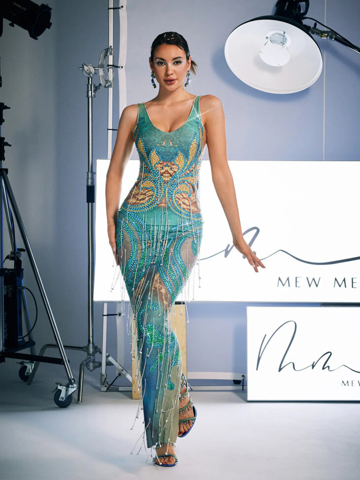 Robe longue à franges en cristal imprimé Darrell – Image 2