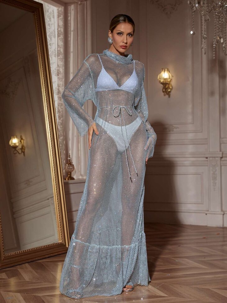 Robe longue en cristal à manches longues Raelyne