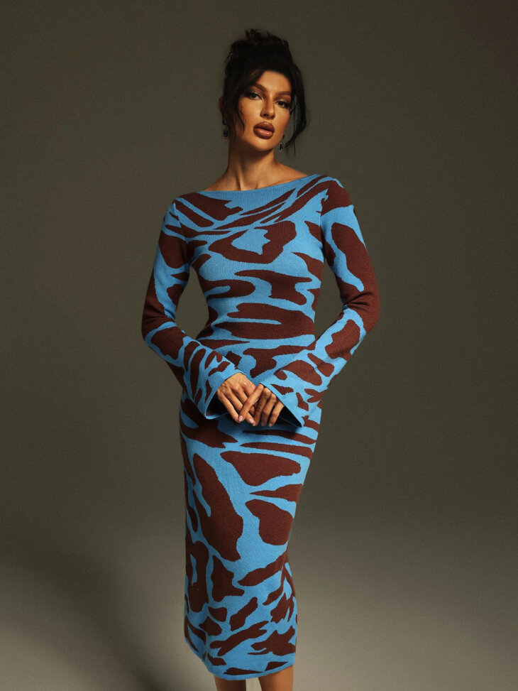 Robe mi-longue en maille léopard à manches longues Taysia – Image 6