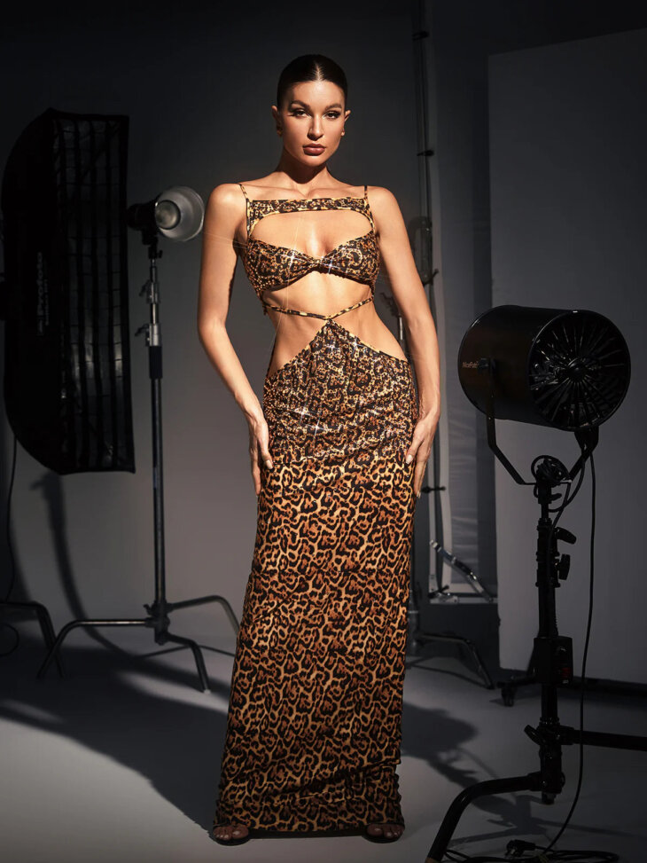 Robe longue léopard ornée de cristaux Peyton – Image 3