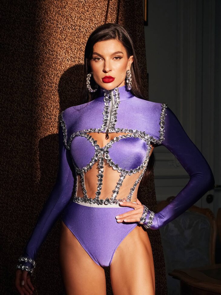 Ambra - Ensemble corset avec strass - Violet – Image 4