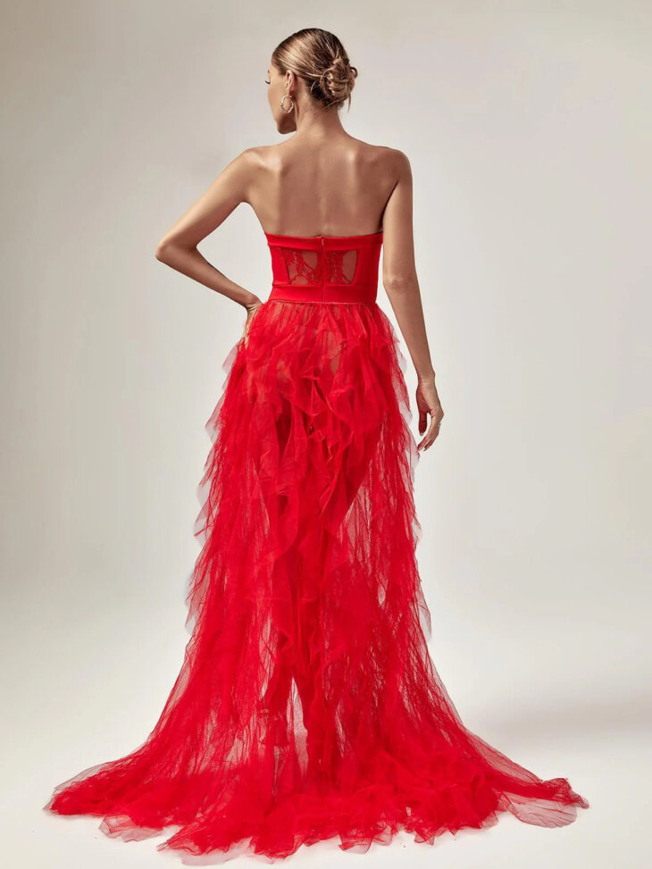 Robe longue en tulle Dorothy en rouge – Image 5