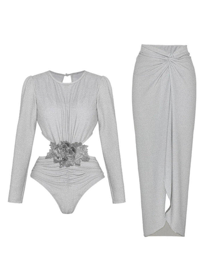Ensemble deux pièces de maillot de bain fleuri à manches longues Duru – Image 6