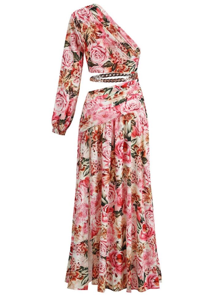 Annabella - Robe longue asymétrique à découpe florale - Rose – Image 6