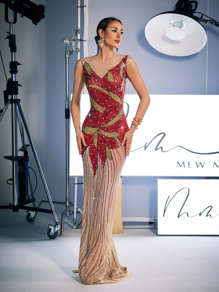Robe longue ornée de perles de cristal Leofric – Image 4