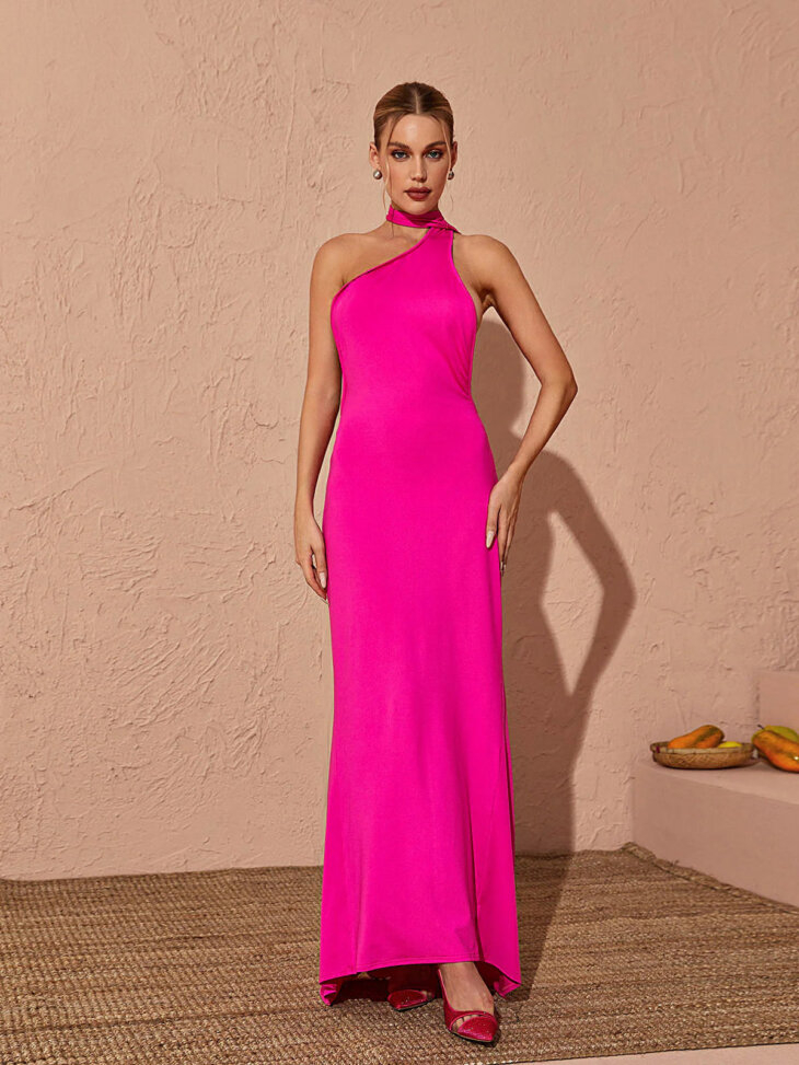 Robe longue dos nu Toula en rose vif – Image 4