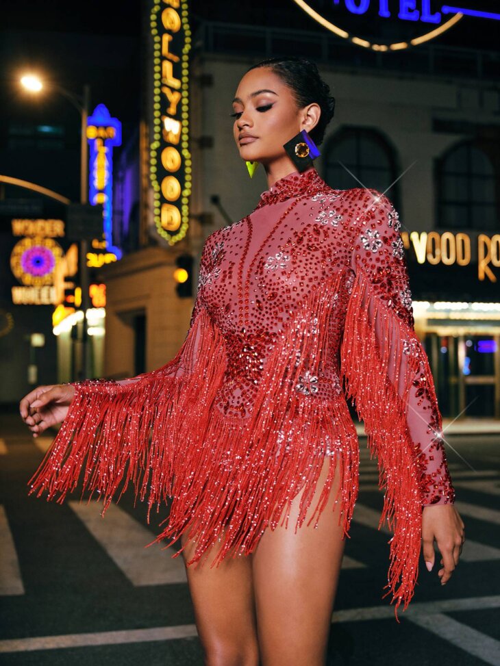Body Macsen à franges en strass