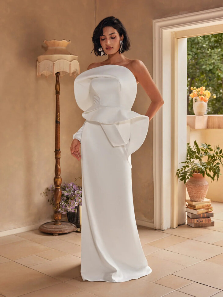 Robe longue en satin à une épaule Sylwia