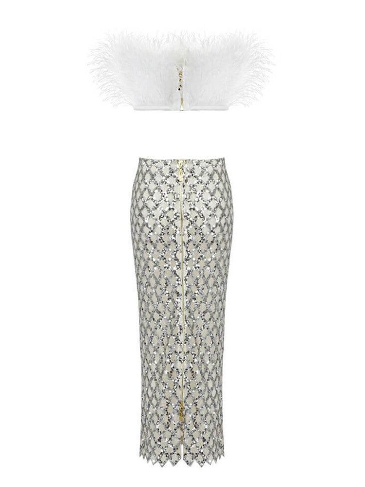 Ansley - Ensemble jupe bustier en plumes en tulle - Blanc – Image 7