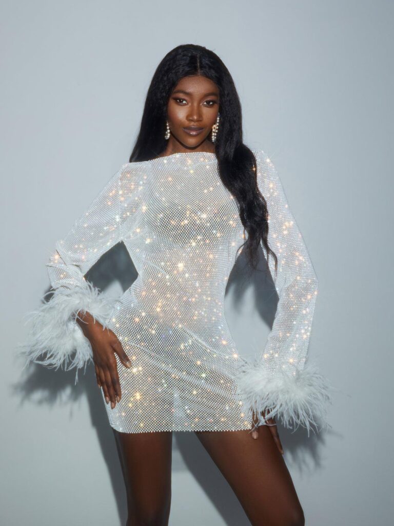 Xanthe - Mini-robe en maille strassée - Blanc – Image 3