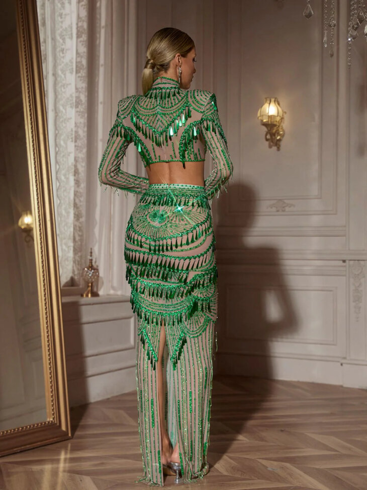 Ensemble jupe à paillettes et manches longues Cythina – Image 2